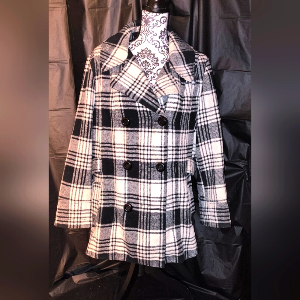 Plaid Double-Breasted Wool Blend Women's Coat